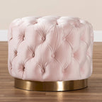 Velvet Tufted Ottoman with Brushed-Gold Base