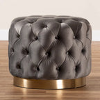 Velvet Tufted Ottoman with Brushed-Gold Base