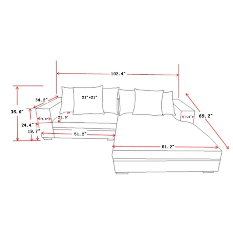 102.4 Wide Corduroy L-Shape Sectional Sofa