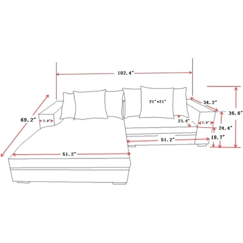 102.4 Wide Corduroy L-Shape Sectional Sofa