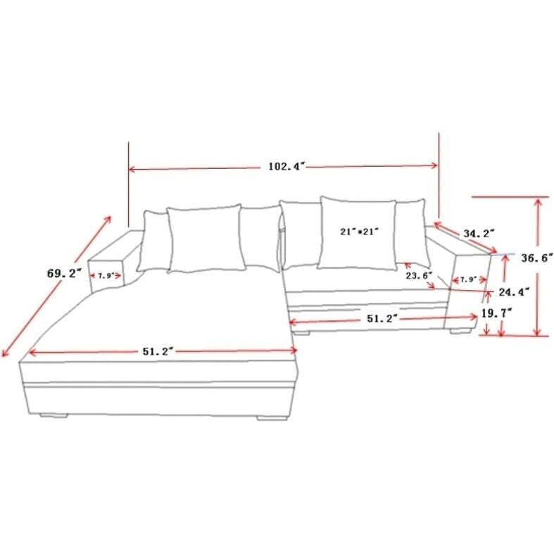 102.4 Wide Corduroy L-Shape Sectional Sofa