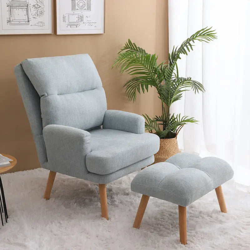 Fabric Armchair Accent Chair with Ottoman Set