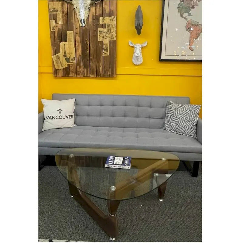 Walnut Veneer Coffee Table with Tempered Glass Top