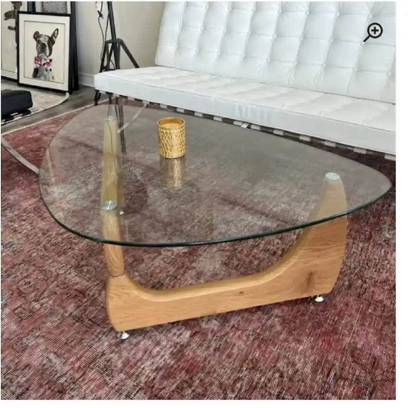 Walnut Veneer Coffee Table with Tempered Glass Top