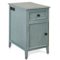 Aged Seafoam Side Table with Drawer and Cabinet