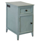 Aged Seafoam Side Table with Drawer and Cabinet