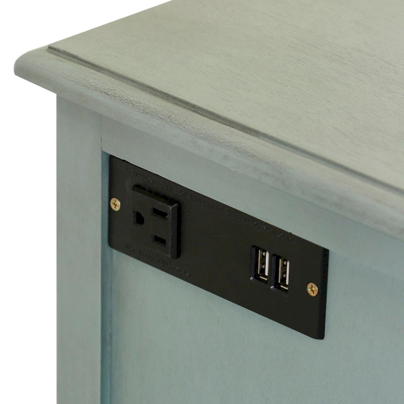 Aged Seafoam Side Table with Drawer and Cabinet