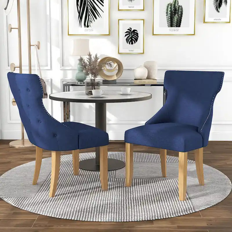 Contemporary Wood Tufted Wingback 2-Piece Side Chairs