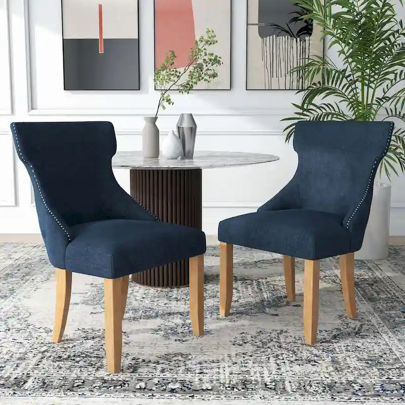 Contemporary Wood Tufted Wingback 2-Piece Side Chairs