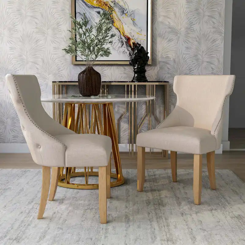 Contemporary Wood Tufted Wingback 2-Piece Side Chairs
