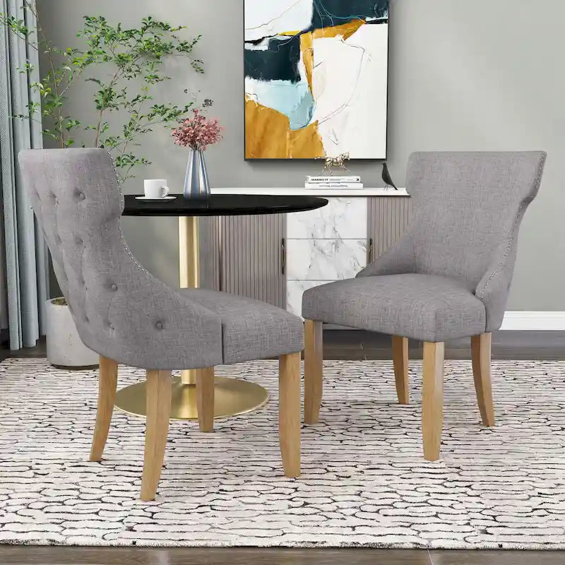 Contemporary Wood Tufted Wingback 2-Piece Side Chairs
