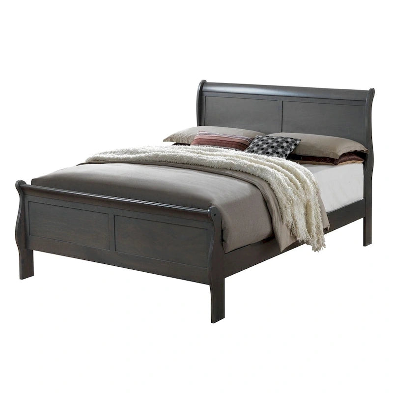 Contemporary Grey Solid Wood Sleigh Bed