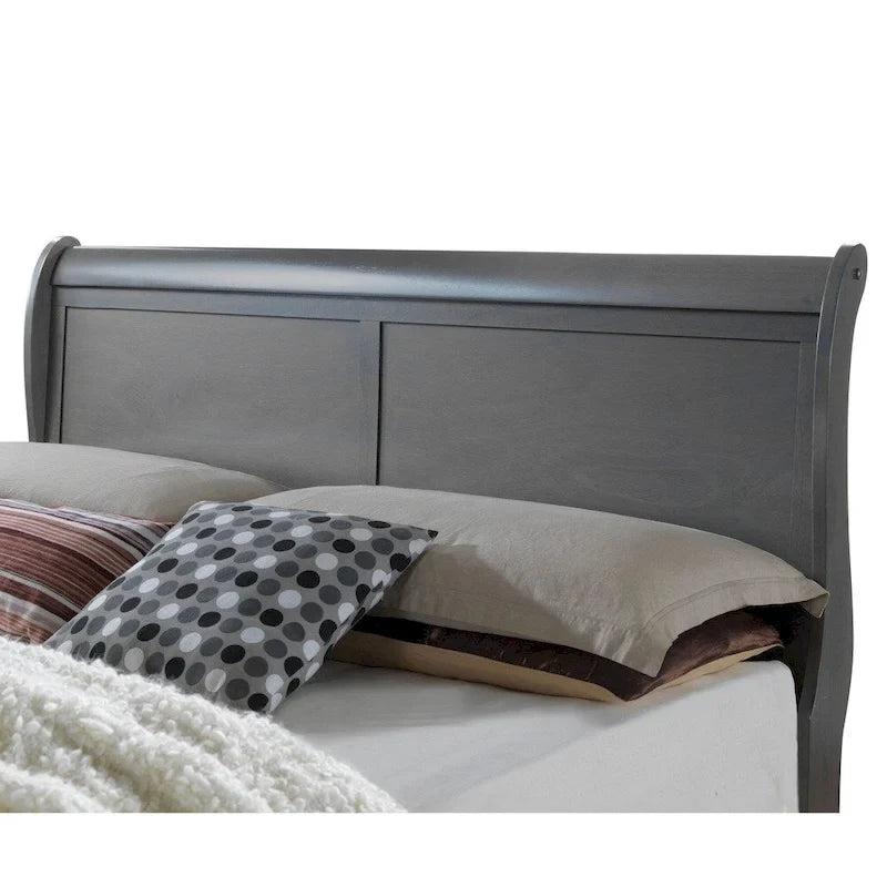 Contemporary Grey Solid Wood Sleigh Bed