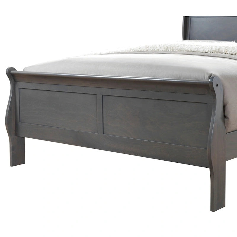 Contemporary Grey Solid Wood Sleigh Bed