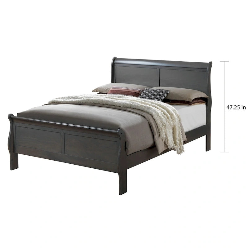 Contemporary Grey Solid Wood Sleigh Bed
