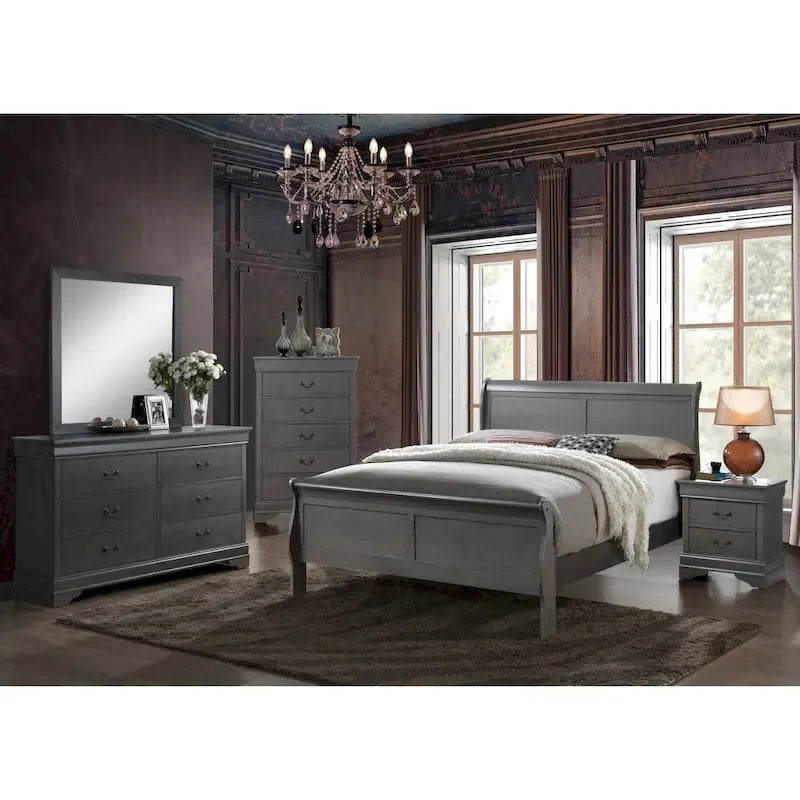 Contemporary Grey Solid Wood Sleigh Bed