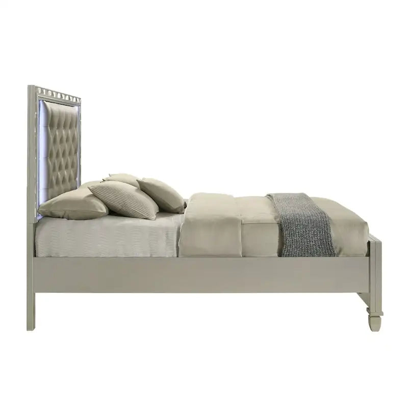 Deirde Gray And Sliver Bed with Tufted Headboard
