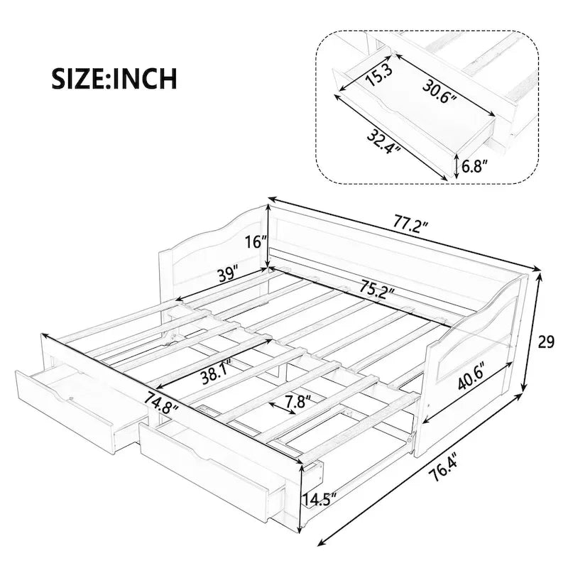 Wooden Daybed with Trundle Bed