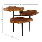 Teak Wood Handmade Live Edge 3 Tier Accent Table with Black Base - Brown- 36W x 34L x 24H