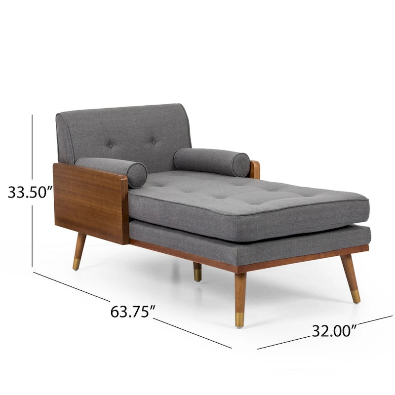 Mid-Century Modern Chaise Lounge, 32 x 63.75 x 33.5 Inches
