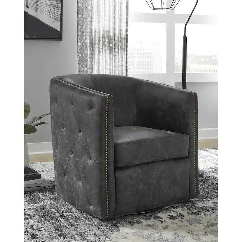 Distressed Black Swivel Chair, 28.75 x 31 x 31.5 Inches
