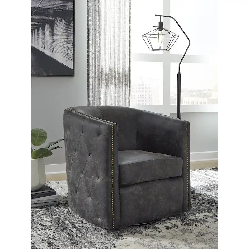 Distressed Black Swivel Chair, 28.75 x 31 x 31.5 Inches