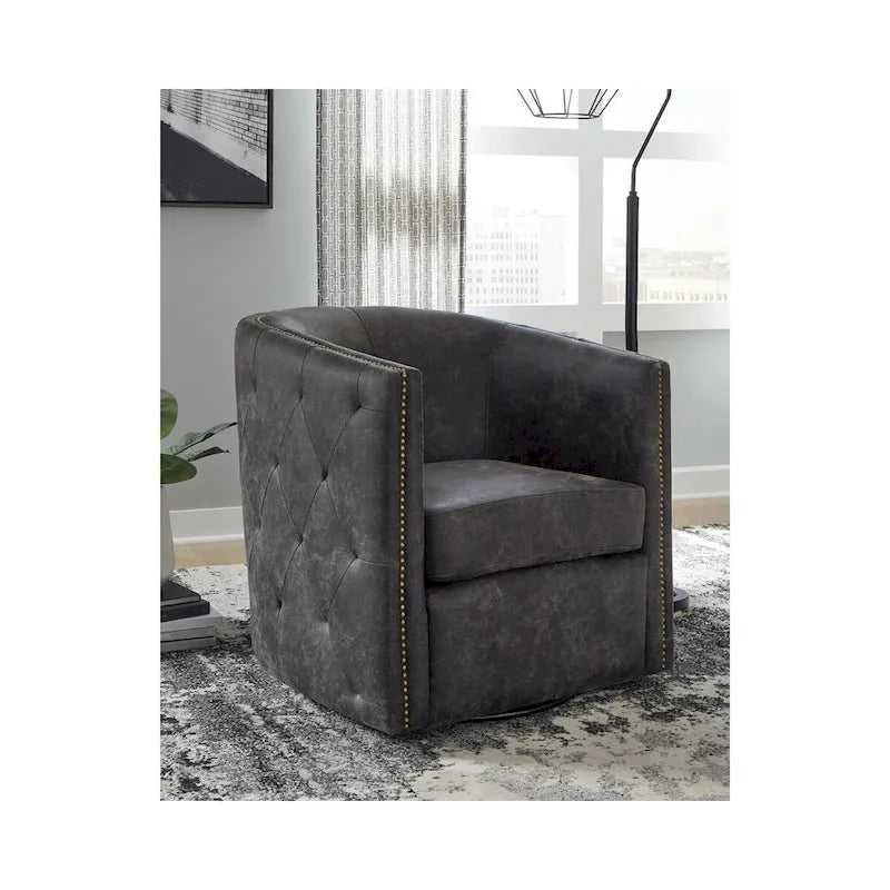 Distressed Black Swivel Chair, 28.75 x 31 x 31.5 Inches