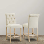 Counter Height Button Tufted Back Solid Wood Stools, Set of 2