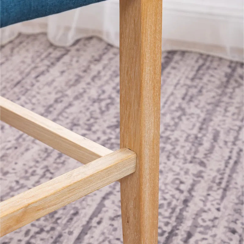 Counter Height Button Tufted Back Solid Wood Stools, Set of 2