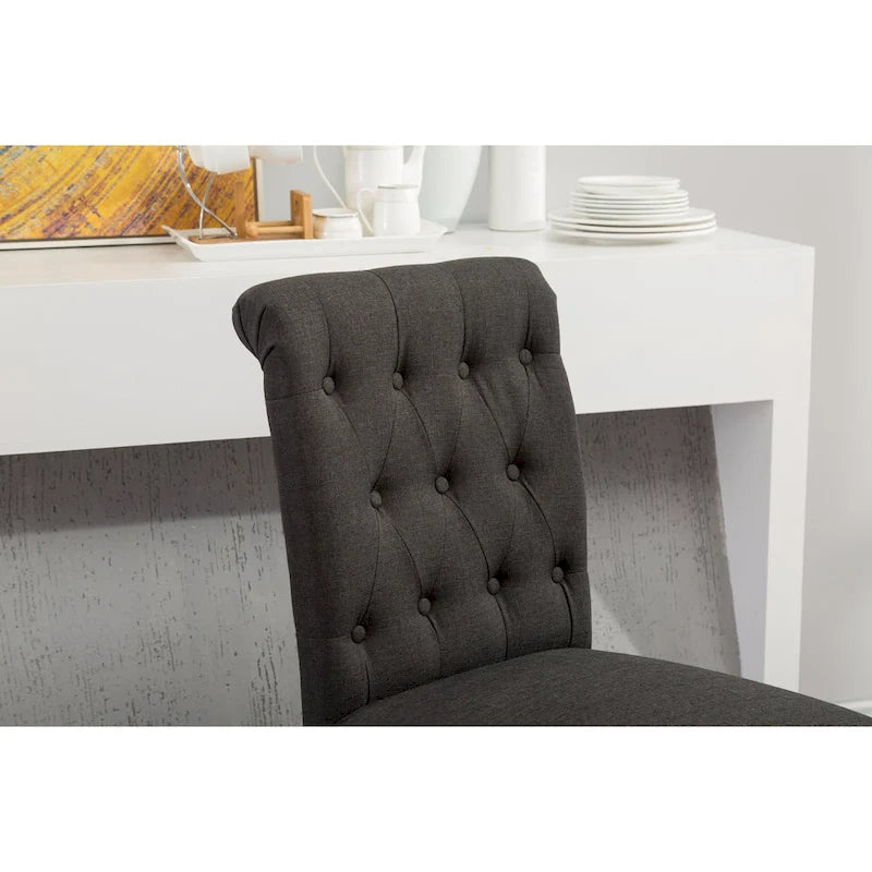 Counter Height Button Tufted Back Solid Wood Stools, Set of 2