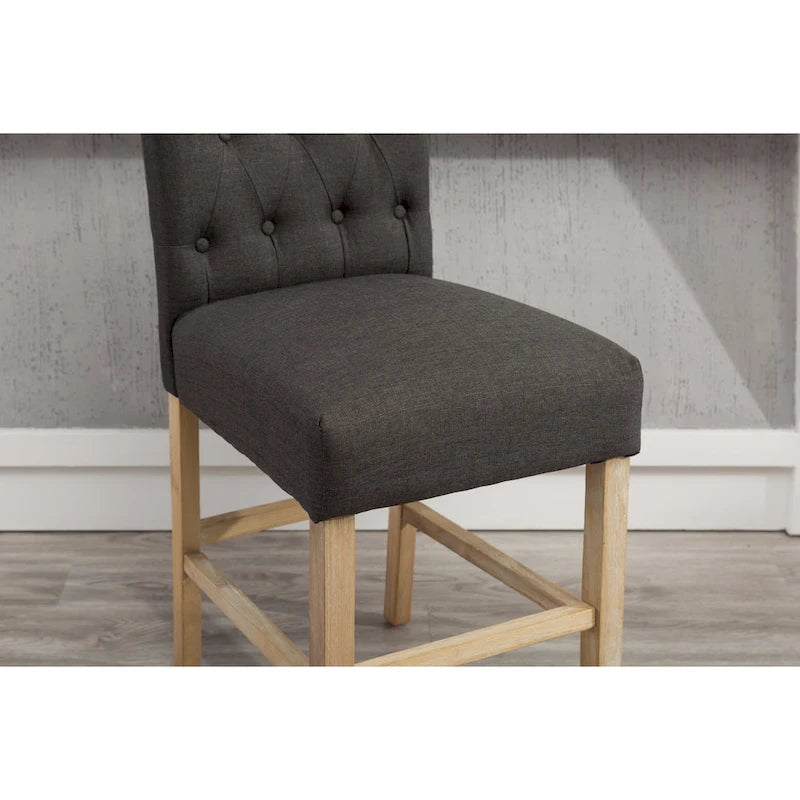 Counter Height Button Tufted Back Solid Wood Stools, Set of 2