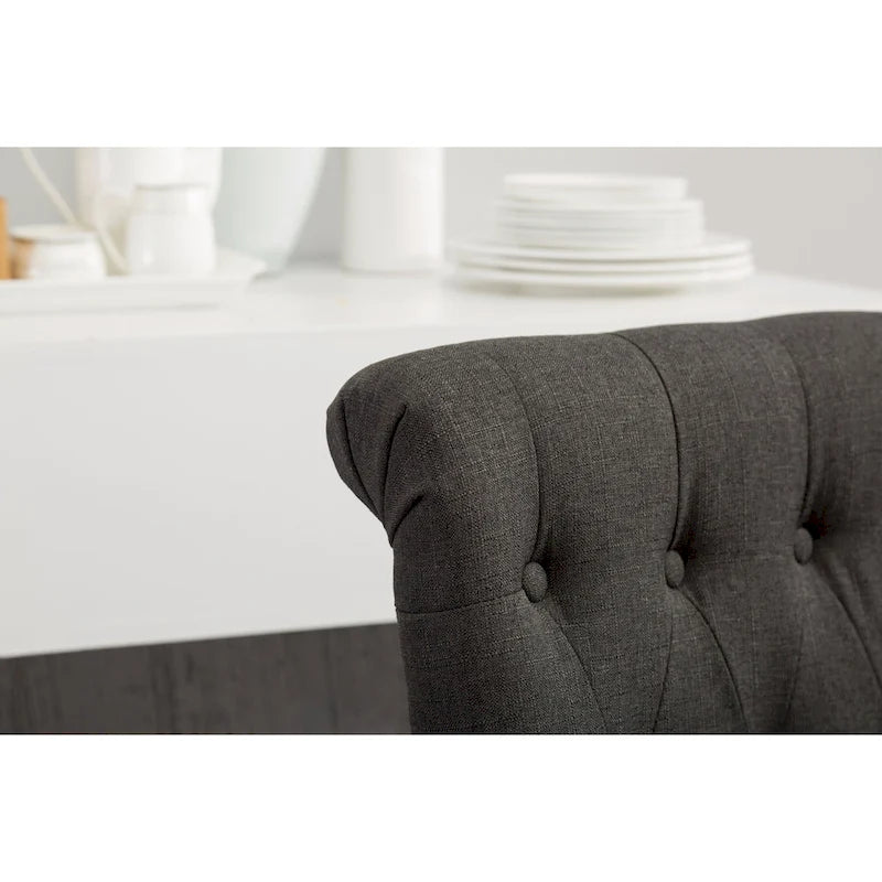 Counter Height Button Tufted Back Solid Wood Stools, Set of 2