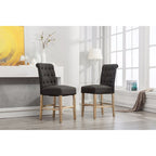 Counter Height Button Tufted Back Solid Wood Stools, Set of 2