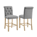 Counter Height Button Tufted Back Solid Wood Stools, Set of 2