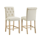 Counter Height Button Tufted Back Solid Wood Stools, Set of 2