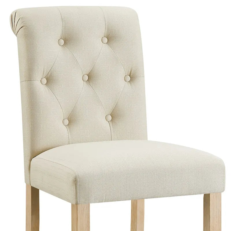 Counter Height Button Tufted Back Solid Wood Stools, Set of 2