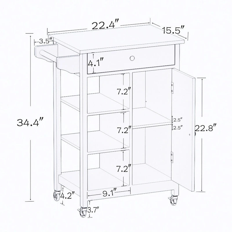 Kitchen Island Rolling Trolley Cart