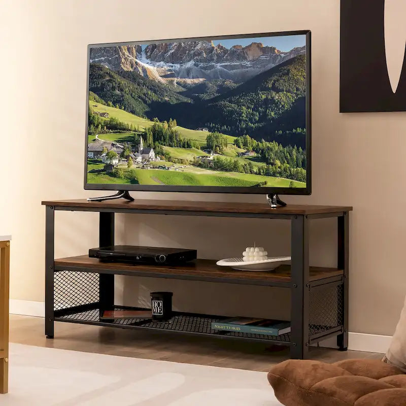 Wood TV Stand up to 50-inch Entertainment Center with Storage Shelves