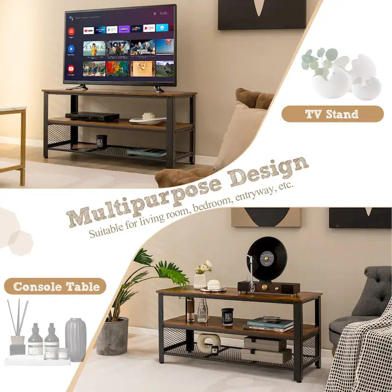 Wood TV Stand up to 50-inch Entertainment Center with Storage Shelves