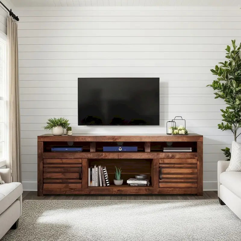 72-inch TV Stand Console for TVs up to 85-inch, No Assembly Required, Whiskey Finish