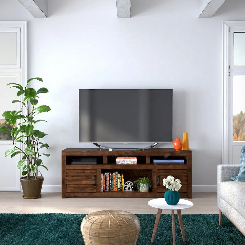 72-inch TV Stand Console for TVs up to 85-inch, No Assembly Required, Whiskey Finish
