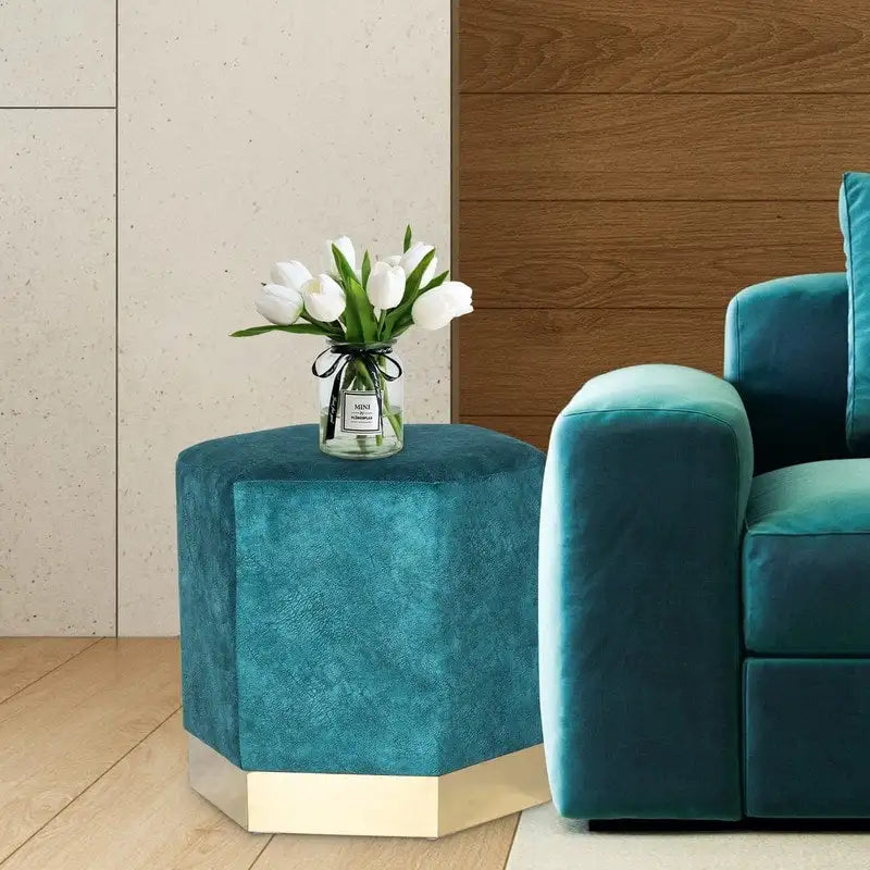 Vanity Stool Hexagon Ottoman Upholstered Footrest Footstool