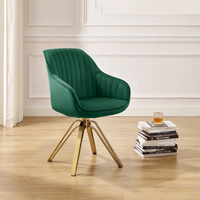 23 Green Velvet and Gold Swivel Armchair - 23