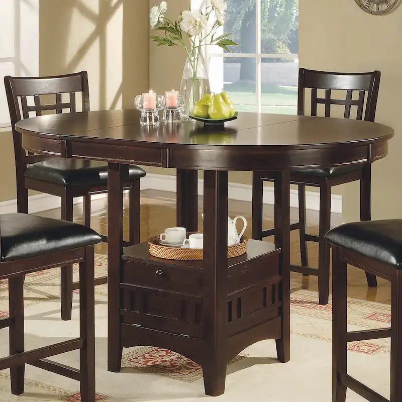 Espresso Extendable Counter-Height Dining Table with Storage Base