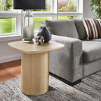 Contemporary Oak-Finished End Table with Sturdy Column Base
