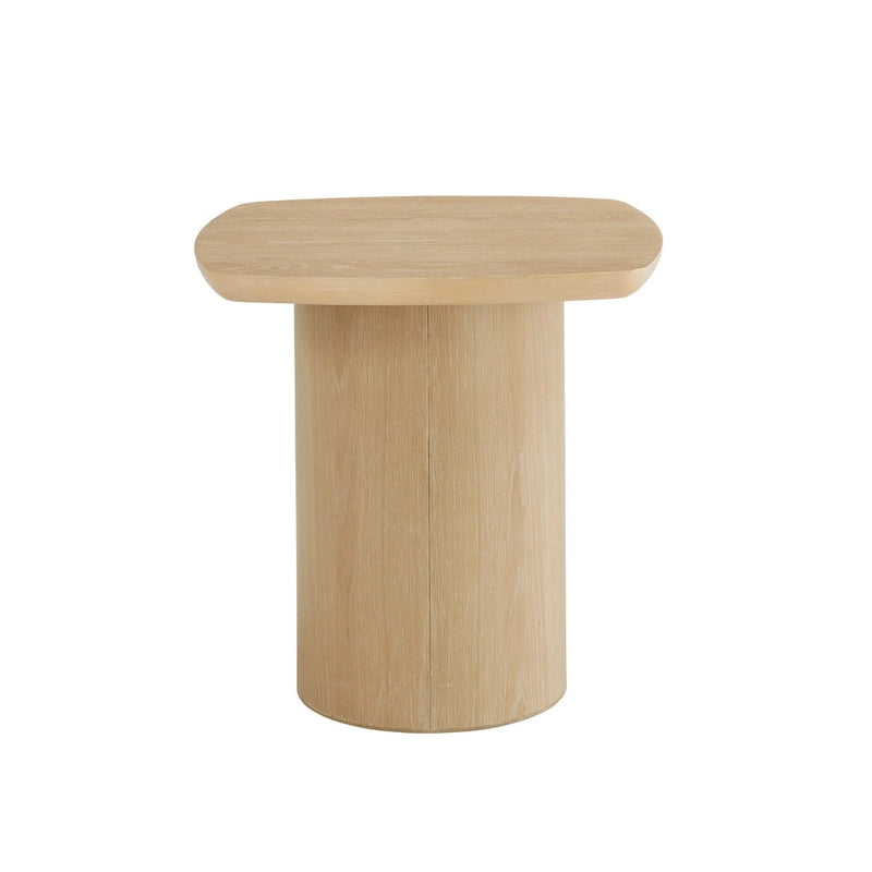 Contemporary Oak-Finished End Table with Sturdy Column Base