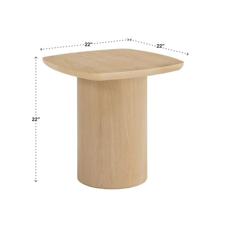 Contemporary Oak-Finished End Table with Sturdy Column Base