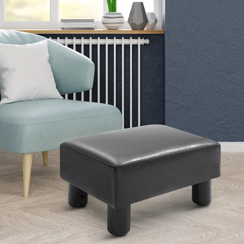 Modern Faux Leather Upholstered Rectangular Ottoman Footrest with Padded Foam Seat and Plastic Legs