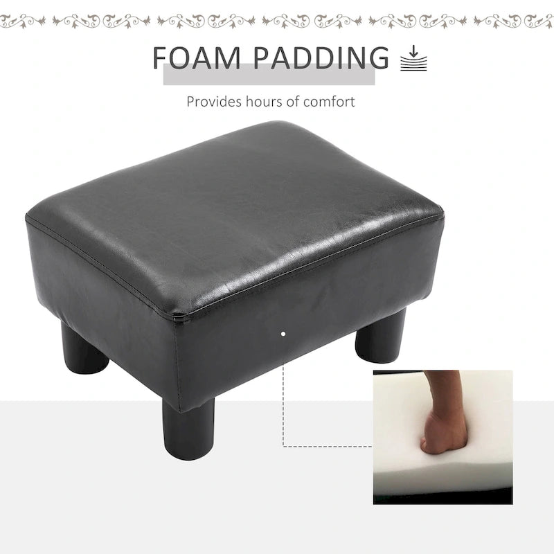 Modern Faux Leather Upholstered Rectangular Ottoman Footrest with Padded Foam Seat and Plastic Legs