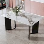 White Imitation Marble Rectangular Dining Table - White Marble